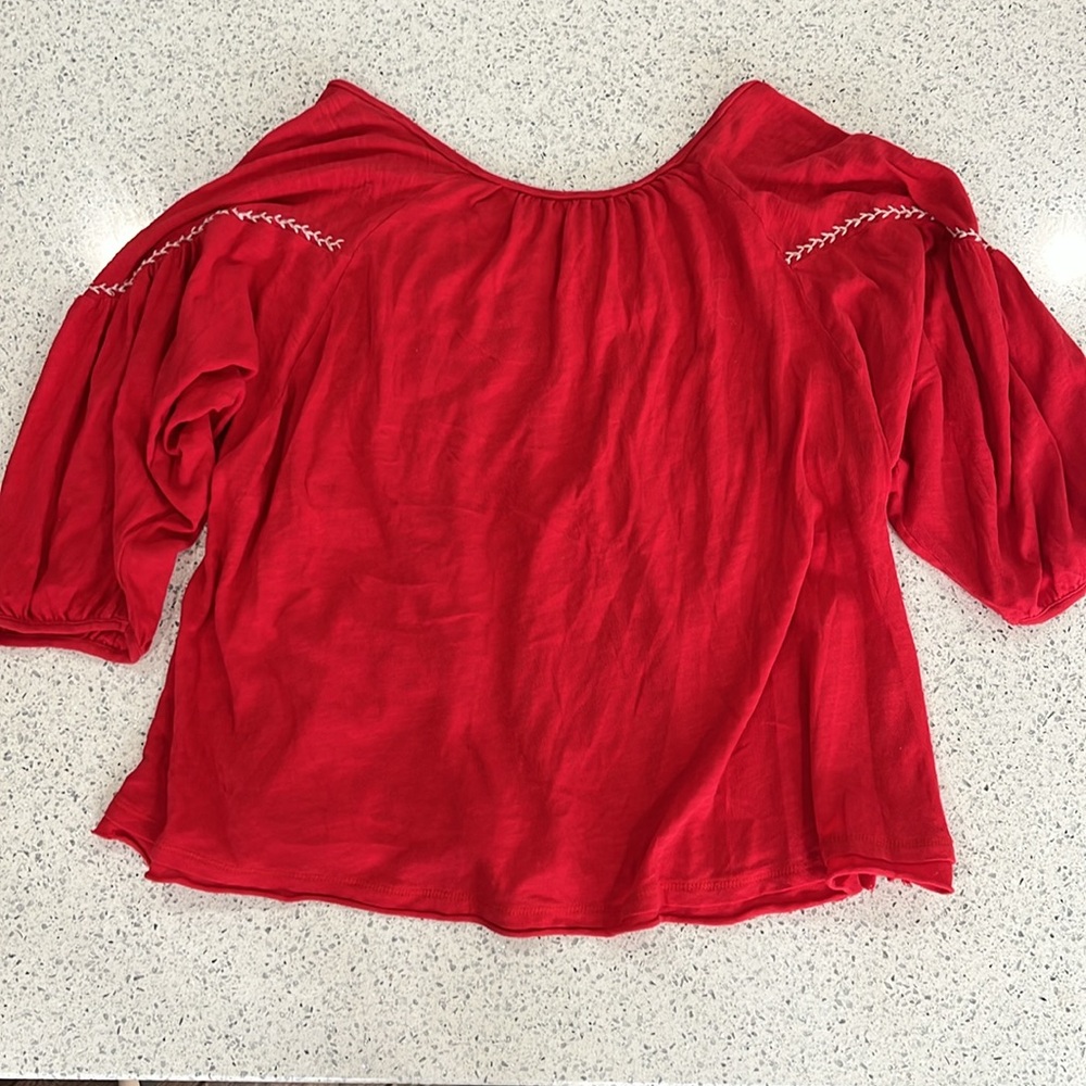Free People Red Embroidered Top - Picture 6 of 6
